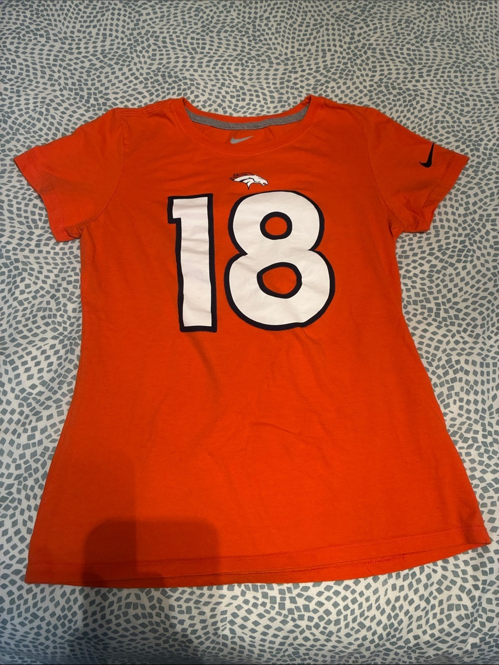 Nike Women's Orange Broncos #18 Manning Short Sleeve Tee